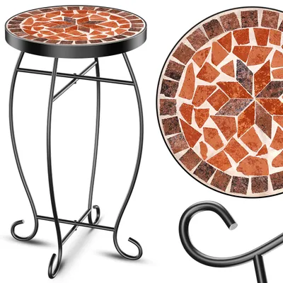 Produktbild von KESSER® Mosaiktisch Bistrotisch Blumenhocker Rund 60x34cm Metall Mosaik Beistelltisch Balkontisch Gartentische Terrassentisch Balkon Steinmosaik Garten Gartentisch Indoor Outdoor