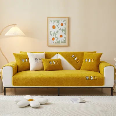 Produktbild von (90cm*210cm,Gelb)Sofakissenbezug Sofakissen aus Lammsamt Rutschfester Sofabezug Atmungsaktiv Sofaschutz für Schlafzimmerteppich Bodenpolster Tisch- und Stuhlmatten