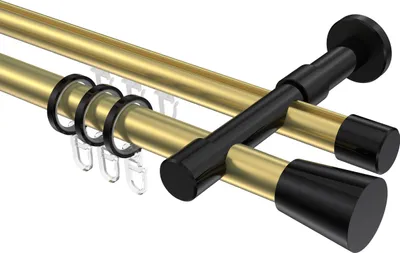 Produktbild von Interdeco Rundrohr-Innenlaufstange / Gardinenstange (Kombination) Messing-Optik / Schwarz, Typ Prestige Sitra (Konus), 20 mm Ø 2-läufig, 240 cm