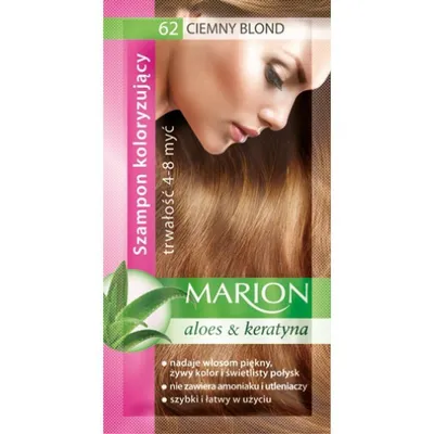 A marketing image for hair dye, showing a woman's hair and product details.