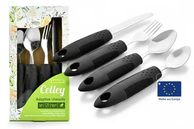 Produktbild von Celley Ergonomisches Besteck für Senioren und Menschen mit Behinderung – 4-teiliges Set