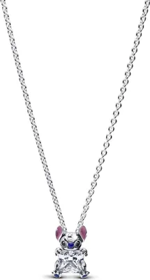 A silver necklace with a Stitch pendant.