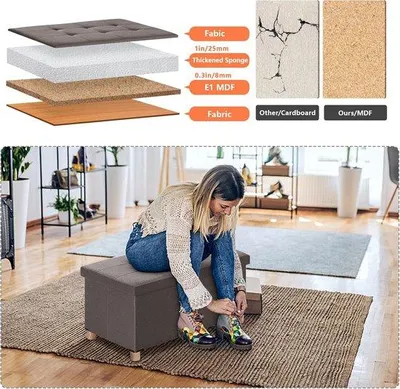 Produktbild von Famanu Sitzbank mit Stauraum, faltbare Sitzkiste, Sitzhocker mit Deckel, braun, 76 x 38 x 33 cm