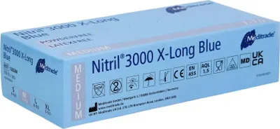 Produktbild von Meditrade Nitril® 3000 X-Long 100 Stk. Nitrilhandschuhe extralang, blau - M / Blau | Packung (100 Stück)