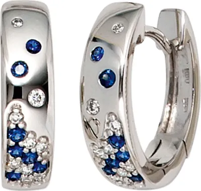 Produktbild von JOBO Creolen 585 Gold Weißgold 18 Diamanten Brillanten 14 Safire blau Ohrringe