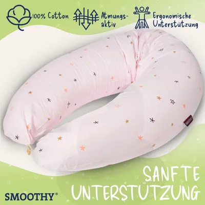 Produktbild von SMOOTHY Seitenschläferkissen & Stillkissen 155x30 cm, Rosa Gepunktet. Schwangerschaftskissen mit Mikroperlen, Bezug 100% Baumwolle waschbar