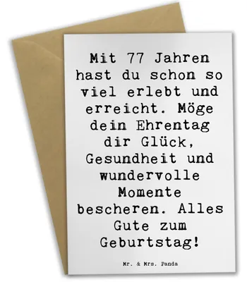 Produktbild von Mr. & Mrs. Panda Glückwunschkarte Spruch 77. Geburtstag Glückwunsch - Weiß - Geschenk, Ehrentag, einladungskarten, weihnachtskarten, Jubiläum, osterkarte, Grußkarte