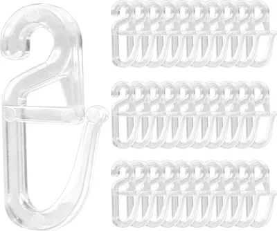 Produktbild von Gardinenhaken & Vorhang Haken 200er-Set – Transparente PC-Klipphaken für Vorhangstangen, Universell Einsetzbare Falzhaken mit Ösen für Gardinenstangen in Haushalt/Büro