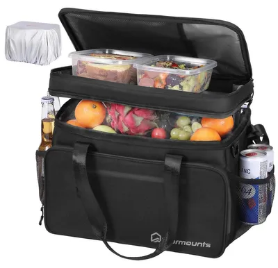 Produktbild von Isolierte Lunchtasche - Doppelstöckige Kühltasche - Große Kapazität - Auslaufsicher - Wiederverwendbar - Mit Schultergurt - Unisex - Schwarz