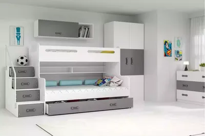 Produktbild von Kinderhochbett mit Stauraum und Matratzen 80x200 IDA 3 – Weiß / Graphit