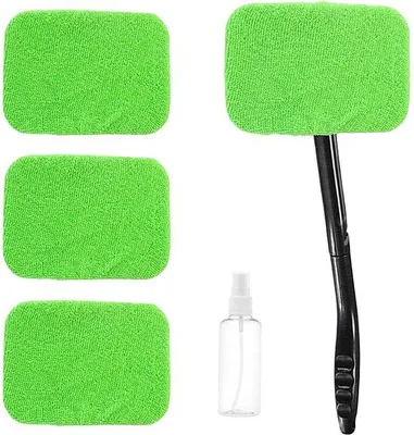 Produktbild von Teleskop-Reinigungstool mit 4 Mikrofasertüchern, grün, für Auto-Innen- und Außenfenster