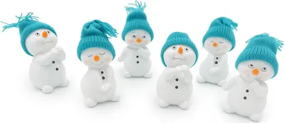Produktbild von 6 Stück Schneemann Figur türkis Mütze 12cm Weihnachten Deko Dekofigur Winterdeko