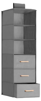 Produktbild von Navaris Hängeregal mit 6 Fächern 35x30x108cm - platzsparende Hängeaufbewahrung mit 3 Schubladen - Schrank Organizer Hängefächer schmal - Grau