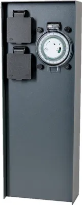 Produktbild von Grafner® Edelstahl Steckdosensäule mit Timer 2 Außensteckdosen Anthrazit Gartensteckdose