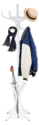Produktbild von 184 cm Kleiderständer, Garderobenständer mit 12 Haken & Schirmständer, Jackenständer Garderobe aus holz für Mänteln, Hüten & Taschen, Standgarderobe für Schlafzimmer & Flur (Weiß)