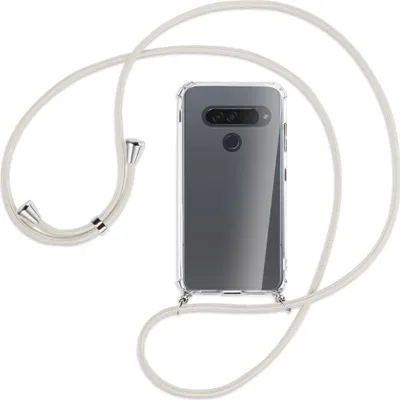 Produktbild von Handykette Backcover-Schutzhülle mit Band (Metall silberfarben) für LG G8S ThinQ - broken white