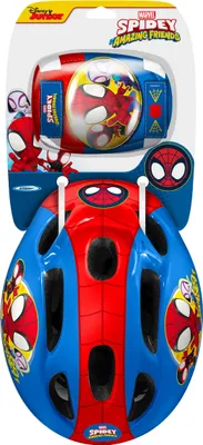 Produktbild von STAMP Combo Set SPIDEY Helm und Ellbogen Knieschützer - Helmgröße 53-56 cm - Rot/Blau; SP330507