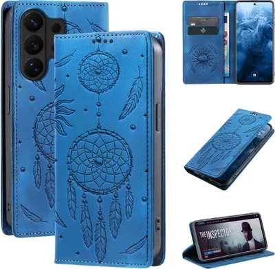 Produktbild von Handyhülle für Samsung Galaxy S26 Ultra RFID Schutz Klapphülle Case Cover Blumen Design Traumfänger Schutzhülle Farbe: Blau