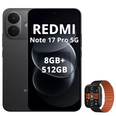 Productafbeelding van Xiaomi Redmi Note 17 Pro 5G, dual SIM, 8GB/512GB, 6,83 inch scherm, 8340mAh batterij, zwart (inclusief smartwatch), AI-gegenereerde afbeelding