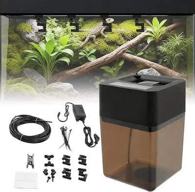 Productafbeelding van Automatische sproeier met timer, sproeimechanisme voor reptielen, irrigatiesysteem voor terrariums, met 360° sproeikoppen, een waterreservoir van 12 liter met verstelbare sproeiers