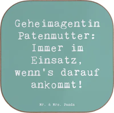 Produktbild von Mr. & Mrs. Panda Untersetzer für Gläser Spruch Geheimagentin Patenmutter - Meeresbrise - Geschenk, Freude, Dankeschön, Geschenke Paten, persönliche Erinnerungen, Jubiläen