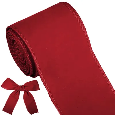 Samtband mit Drahtkante, 6 m x 6,3 cm, Weinrot