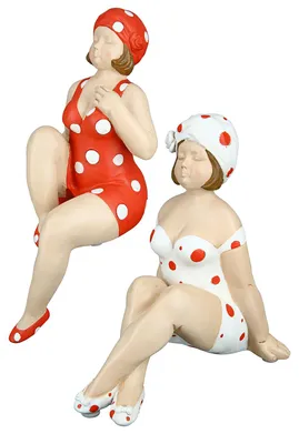 Produktbild von Gilde Kantensitzerfigur, Badenixe, "Becky", gepunktet, Kunstharz, rot, weiß, L. 19 cm, B. 18 cm, H. 14 cm 37057 4063387370575 2 Stück (2-fach sortiert)
