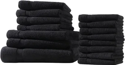 Produktbild von XXL-Set 15tlg Frotteetücher Elegance 100% Baumwolle 500 gsm Gästetücher Handtücher Duschtücher Badetücher schwarz