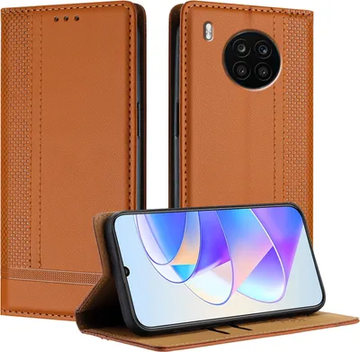 Produktbild von Handyhülle für Huawei Nova 8i/Honor 50 Lite Leder Flip Klappbare Schutzhülle mit Standfunktion Braun