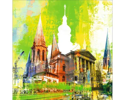 Produktbild von Glasbild Oldenburg Wahrzeichen bunt II 50x50 cm