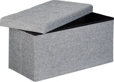 Produktbild von Relaxdays Faltbare Sitzbank XL, mit Stauraum, Sitzcube mit Fußablage, Sitzwürfel als Aufbewahrungsbox, 38x76x38 cm, grau