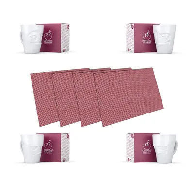 Produktbild von Fiftyeight Henkelbecher-Set 4-tlg. 350 ml + Tischsets Nr 022 weiß Kaffeebecher Mug
