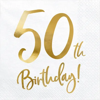 Produktbild von Servietten 50. Geburtstag 33x33cm 20 Stück, weiß / gold