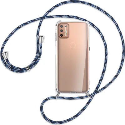 Produktbild von Handykette Backcover-Schutzhülle mit Band (Metall silberfarben) für Motorola Moto G9 Plus - Blautöne