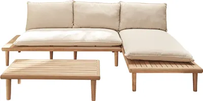Image de Best Mobilier Papeete - salon bas de jardin 4 places + table - en bois d'acacia 100% , Bois / Beige