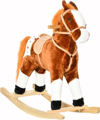 Image de Cheval à bascule pour enfants - Jouets à bascule et à chevaucher - Structure en bois - Peluche douce - 3 à 6 ans