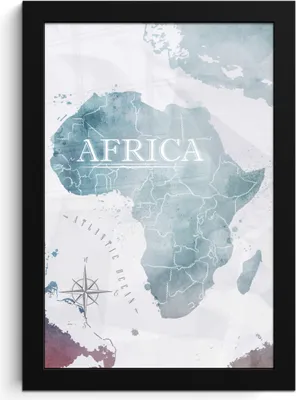 Produktbild von MuchoWow® MuchoWow® Gerahmtes Poster Weltkarte - Afrika - Blau 20x30 cm - Poster mit zchwarzem Bilderrahmen - Drucken - Bilder Poster im Rahmen