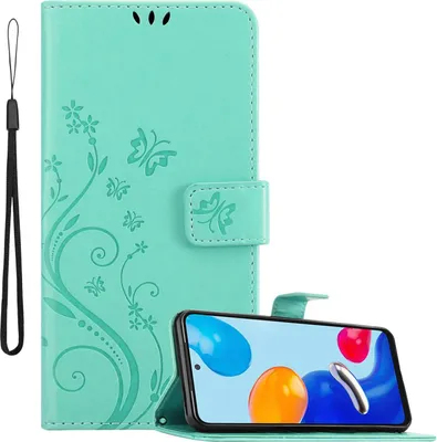 Obrázek produktu pro Cadorabo kryt pro Xiaomi RedMi NOTE 11 4G / 11S 4G in FLORAL TURQUOISE ochranný kryt v květinovém designu s magnetickým zavíráním, funkcí stojánku a sloty na karty flipové pouzdro flower cover case obal na mobilní telefon s klopou book case