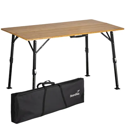 Produktbild von Skandika Campingtisch Tobro | Klapptisch mit Bambus Tischplatte, klappbar, stufenlos höhenverstellbar, 100 kg belastbar, wetterfest, Tragetasche