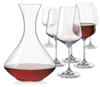 Obrázok produktu pre Sada krištáľového skla Bohemia Crystal na víno Sandra (sada pozostávajúca z 1 fľaše a 6 pohárov)