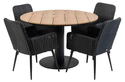 Produktbild von 5-teiliges Garten-Set rund | 4 Pisa-Gartenstühle | ø 120 cm Tower-Gartentisch | Schwarz