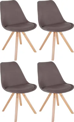 Produktbild von CLP 4er Set Besucherstühle Esszimmerstühle Sofia mit Stoffbezug und hochwertiger Pol taupe Gestell Farbe natur (eckig)