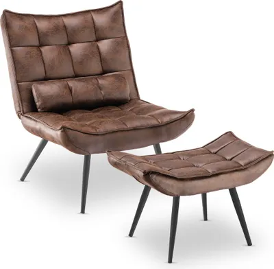 Produktbild von MCombo Sessel mit Hocker, moderner Relaxsessel mit Taillenkissen für Wohnzimmer, Retro Vintage Lesesessel Loungesessel Stuhl Polstersessel,Mikrofaserstoff,4779 (Braun)