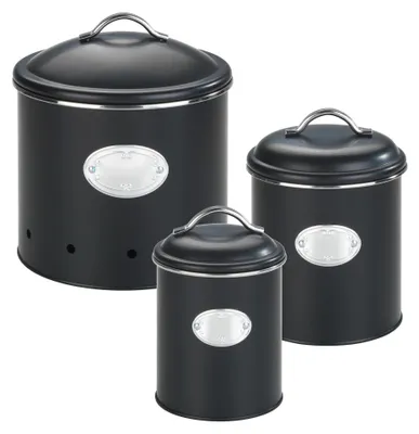 Produktbild von WENKO Aufbewahrungsdose Mod. Nero Set, 3-teilig, Vorratsdosen aus lackiertem Metall, Schwarz