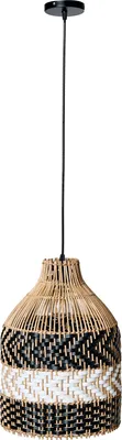 Zdjęcie produktu dla BELIANI Lampa wisząca czarno-biała rattanowy klosz żelazna rama styl boho pleciona wykonana ręcznie oświetlenie
