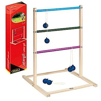 Produktbild von Idena Leitergolf Wurfspiel, Holzleiterregal mit 3 Golfbällen, Wurfspiel Set