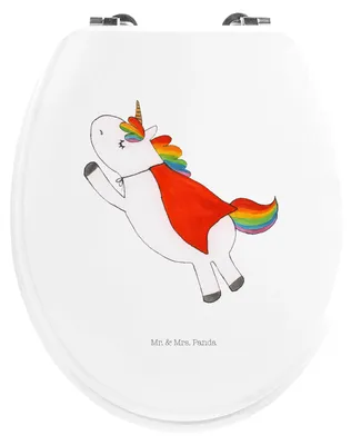 Produktbild von Mr. & Mrs. Panda Toilettendeckel Einhorn Super - Weiß - Geschenk, WC-Sitz, Freundin, Klodeckel, Held, Einhörner, Holz, WC Brille, Superheld, Unicorn, Deckel