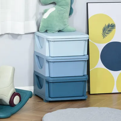 Produktbild von Aufbewahrungsboxen für Kinder, 3 Schubladen, abgerundete Kanten, erhöhtes Design, 37x37x56,5 cm, Blau