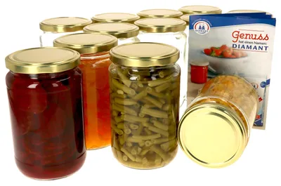 Produktbild von 12er Set Einmachglas 720 ml Deckel Gold Rund- Einkochgläser Vorratsglas Glasbehälter Aufbewahrung