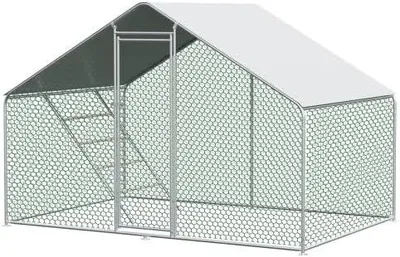 Produktbild von Freilaufgehege 3x2x2m Hühnerstall, Kleintiergehege Metallgehege mit Sicherheitsschloss und wasserdichtem PE-Dach, Auslauf für Hühner Kaninchen Enten Geflügel im Garten